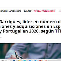 Garrigues, lder en nmero de fusiones y adquisiciones en Espaa y Portugal en 2020, segn TTR